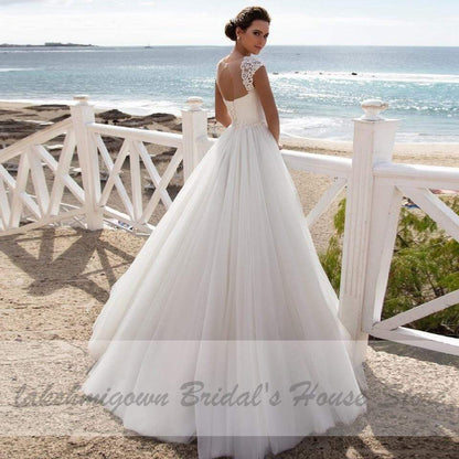 Bridal Gown Wedding Dress Lace Up Back Floor Length - ROYCEBRIDAL OFFICIAL STORE
