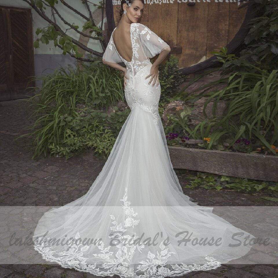 Bridal Lace Mermaid Wedding Dresses with Sleeves