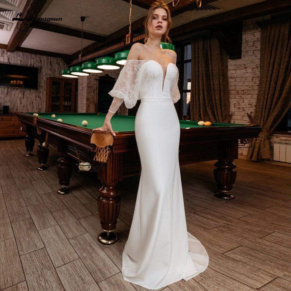 Bridal Mermaid Wedding Dress Satin Sexy Women Lace - ROYCEBRIDAL OFFICIAL STORE