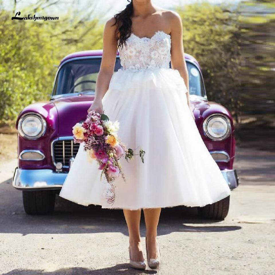Bridal Tea Length Plus Size Wedding Dress Summer - ROYCEBRIDAL OFFICIAL STORE