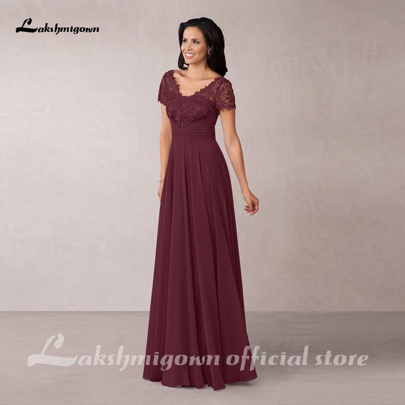 Burgundy Graceful Chiffon Lace Mother of the Bride Dresses - ROYCEBRIDAL OFFICIAL STORE