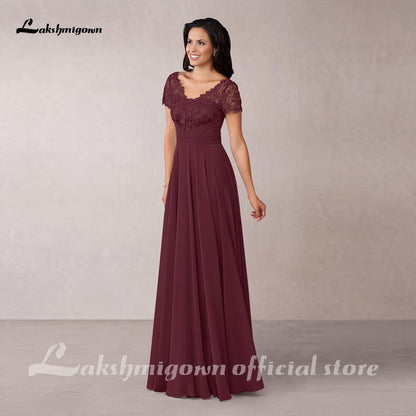 Burgundy Graceful Chiffon Lace Mother of the Bride Dresses - ROYCEBRIDAL OFFICIAL STORE