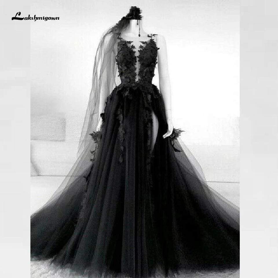 Gothic Vintage Black Wedding Dress 2020 Lace Vestidos De Novia High Neck Mermaid Gowns Long Sleeve Bride - ROYCEBRIDAL OFFICIAL STORE