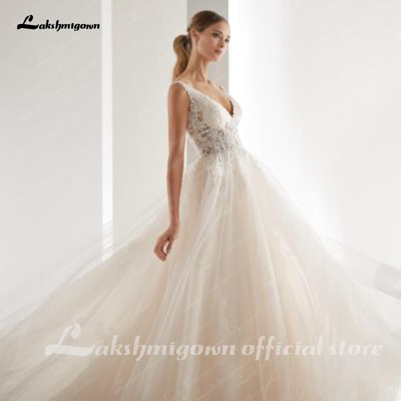 Champagne Wedding Dresses  A-line Appliques Floor Length - ROYCEBRIDAL OFFICIAL STORE