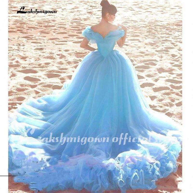 Cinderella Light Blue Wedding Dresses Cheap Crystal Ball Gown ...