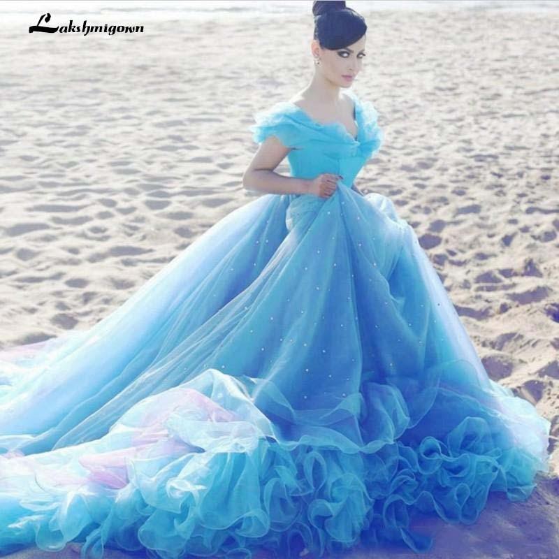 Cinderella Light Blue Wedding Dresses Cheap Crystal Ball Gown - ROYCEBRIDAL OFFICIAL STORE