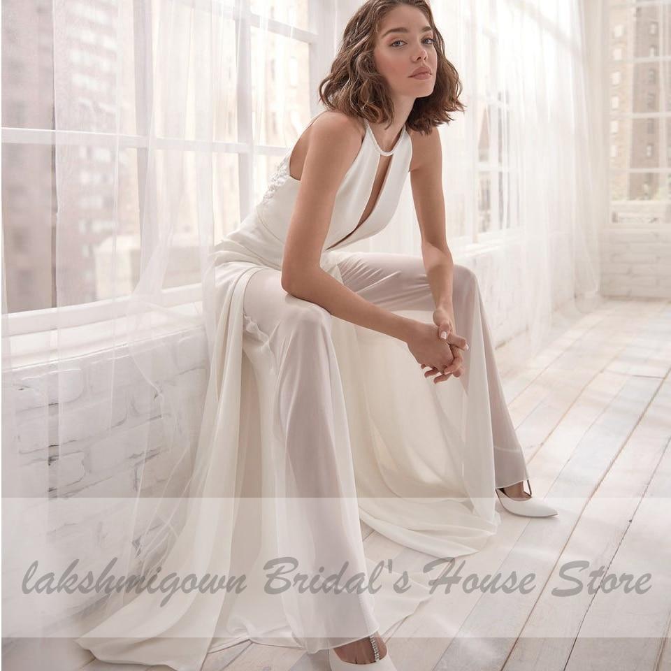 Classic Bridal Halter Jumpsuit Wedding Dress - ROYCEBRIDAL OFFICIAL STORE