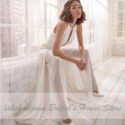 Classic Bridal Halter Jumpsuit Wedding Dress - ROYCEBRIDAL OFFICIAL STORE