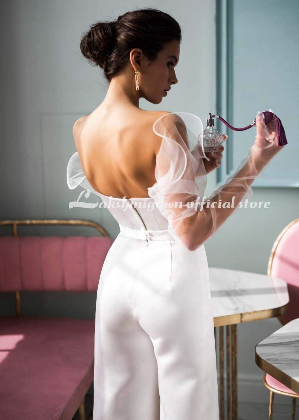 Country Jumpsuits Wedding Dresses With Detachable Sleeve - ROYCEBRIDAL OFFICIAL STORE