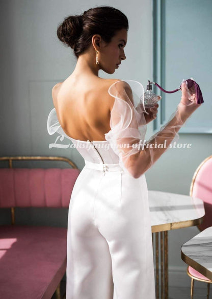 Country Jumpsuits Wedding Dresses With Detachable Sleeve - ROYCEBRIDAL OFFICIAL STORE
