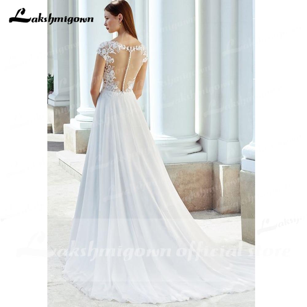 Deep V Neck Lace Backless Cap Sleeve Bridal Wedding Dresses