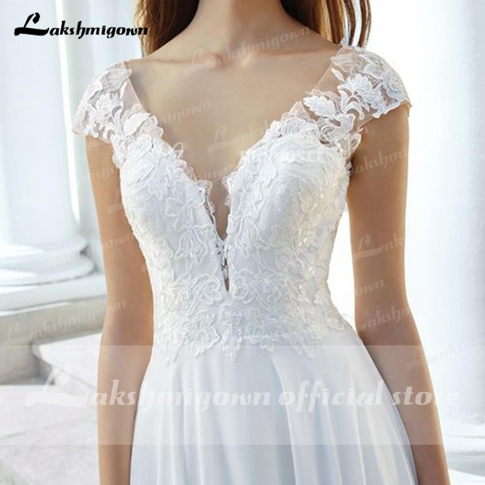 Deep V Neck Lace Backless Cap Sleeve Bridal Wedding Dresses