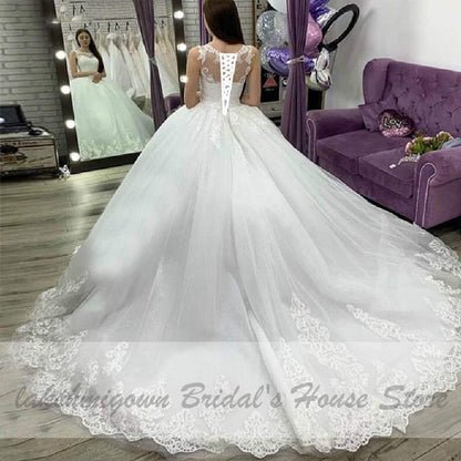 Dubai White Bridal Ball Gown Wedding Dress Floral Turkey - ROYCEBRIDAL OFFICIAL STORE