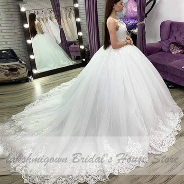 Dubai White Bridal Ball Gown Wedding Dress Floral Turkey - ROYCEBRIDAL OFFICIAL STORE