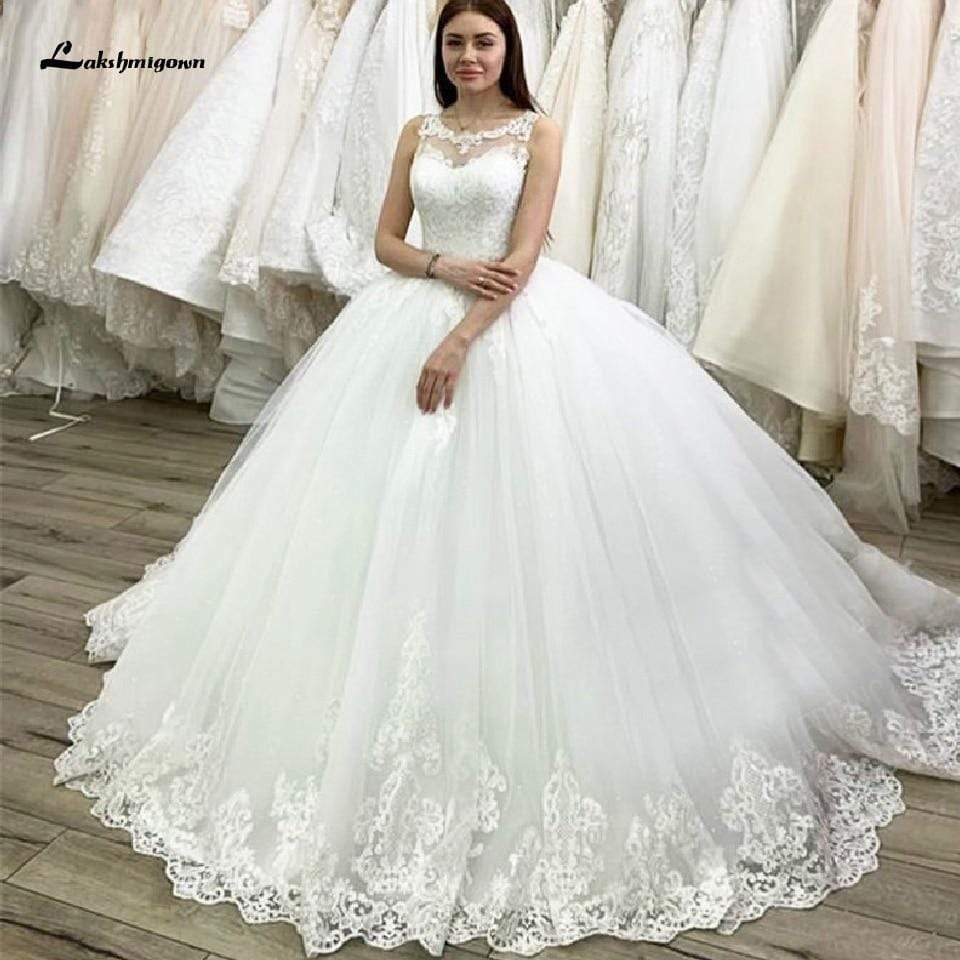 Dubai White Bridal Ball Gown Wedding Dress Floral Turkey - ROYCEBRIDAL OFFICIAL STORE