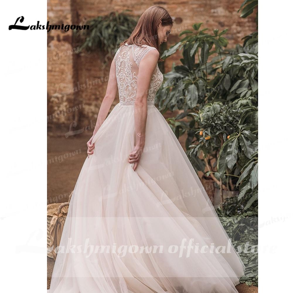 Elegant A Line O Neck See Through Lace Wedding Dresses