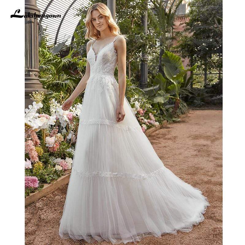 Elegant A-Line V-Neck Lace Wedding Dress