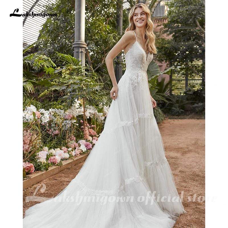 Elegant A-Line V-Neck Lace Wedding Dress