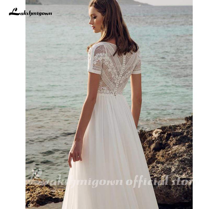 Elegant Bohomia A-line Wedding Dresses Lace Chiffon