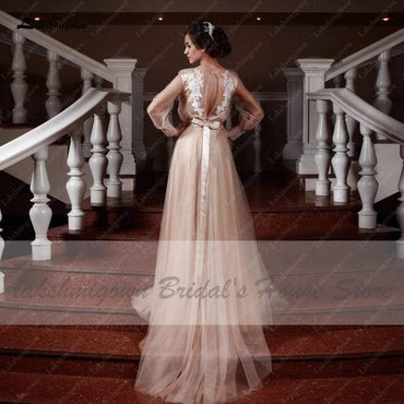 Elegant Bridal Robe Longue Puffy Long Sleeve Wedding Dress - ROYCEBRIDAL OFFICIAL STORE