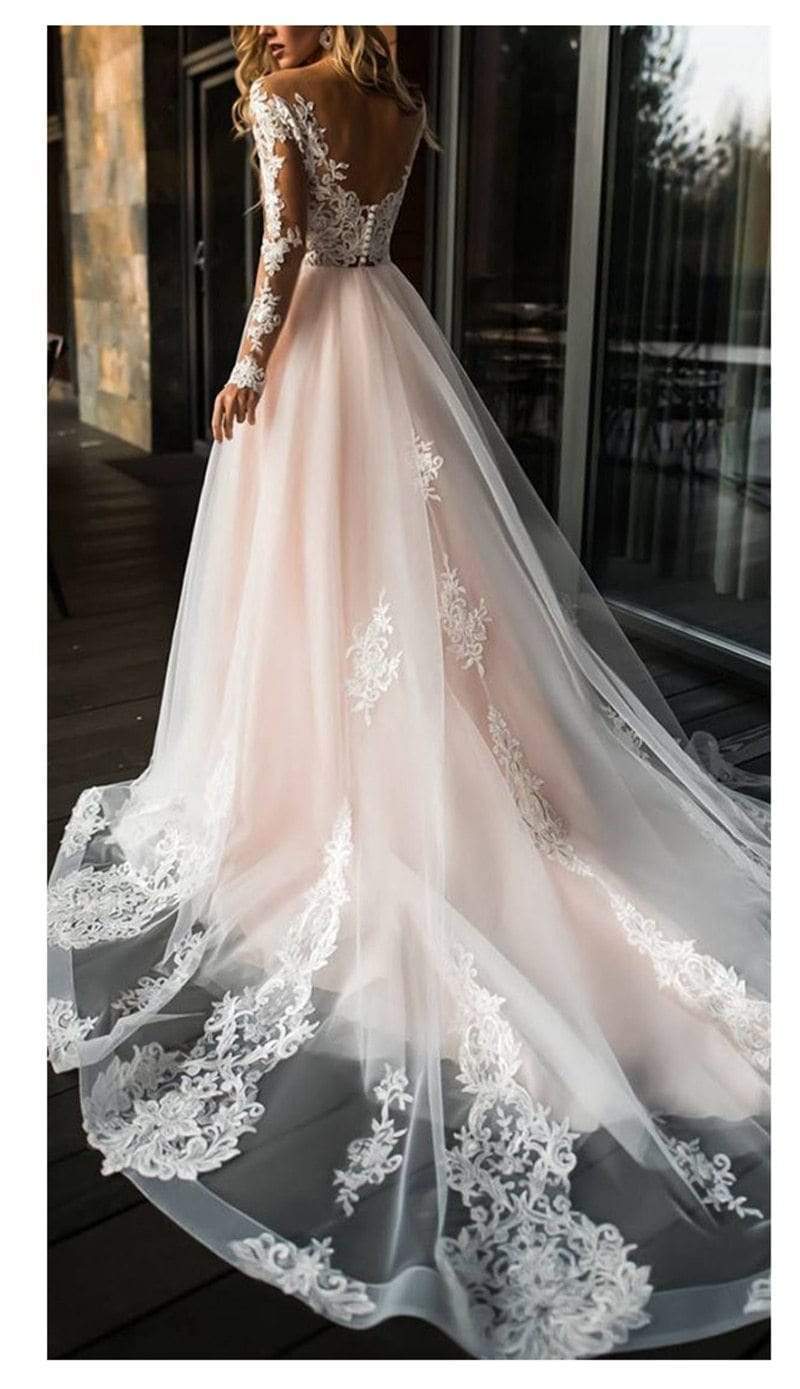 Elegant Lace Wedding Dress Simple A Line V-Neck