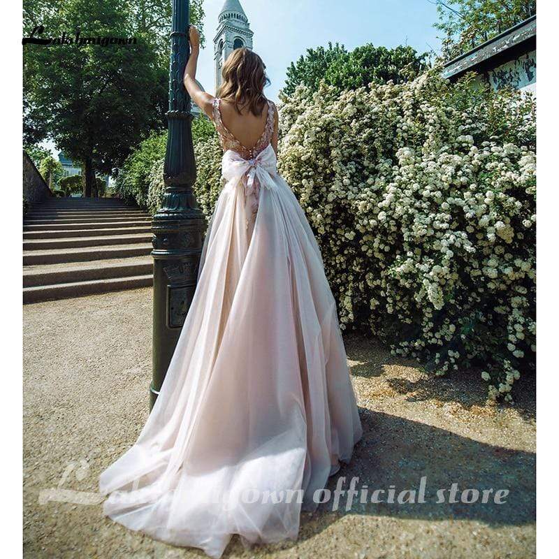 Elegant Strapless Jumpsuit Wedding Dreses Lace Appliqued