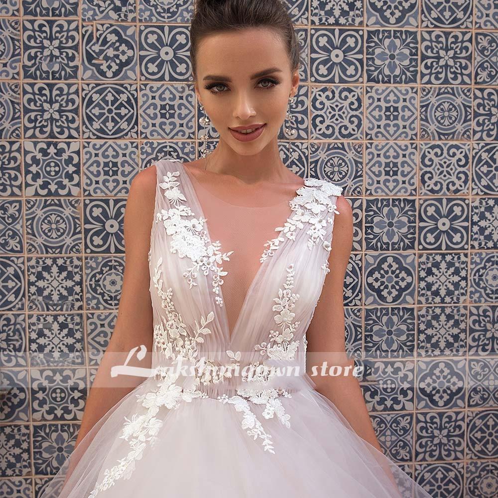 Elegant v-Neck A Line Lace Colorful Wedding Dresses