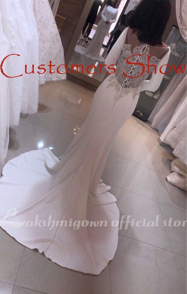 Elegant White Stain Mermaid Wedding Dresses Long Sleeves Bridal Gown