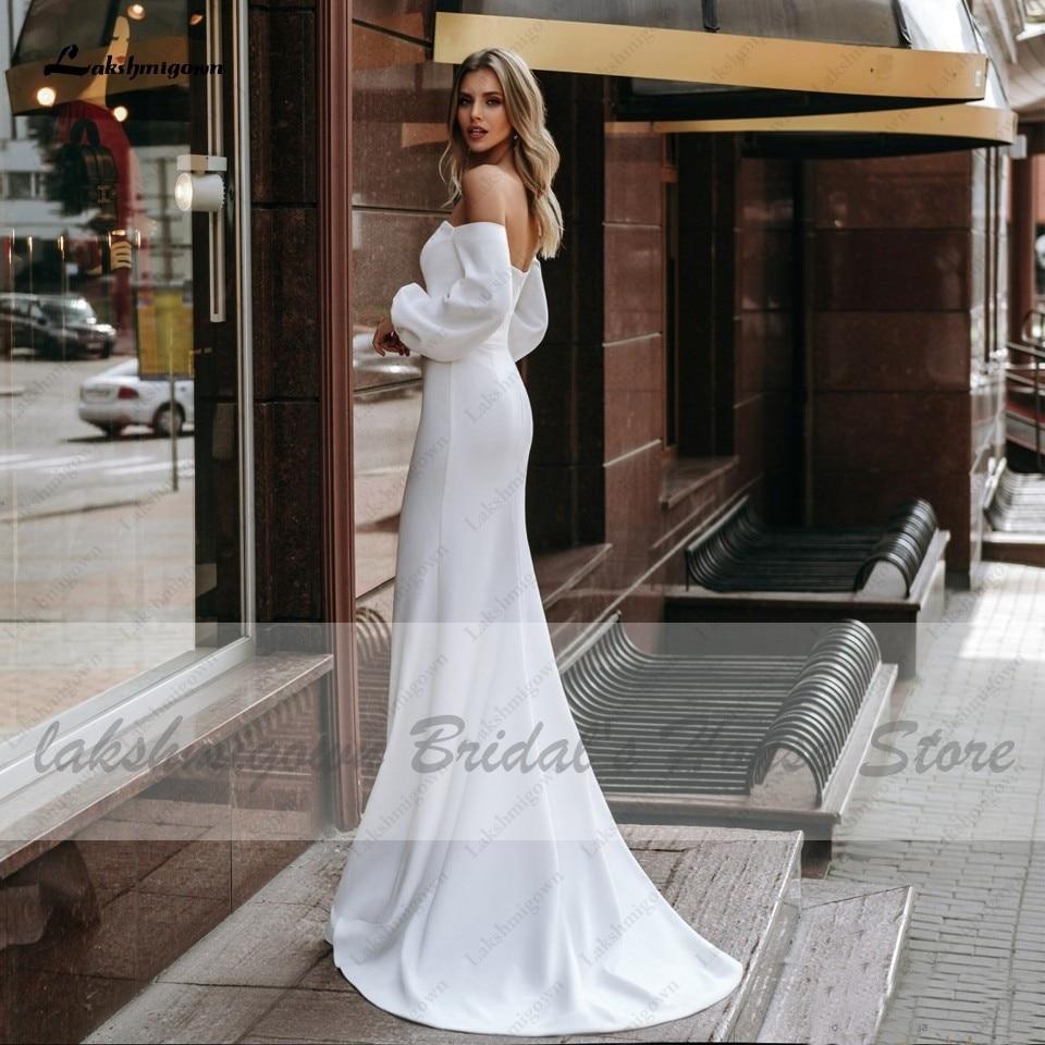 Fairy White Satin Long Sleeve African Wedding Gowns