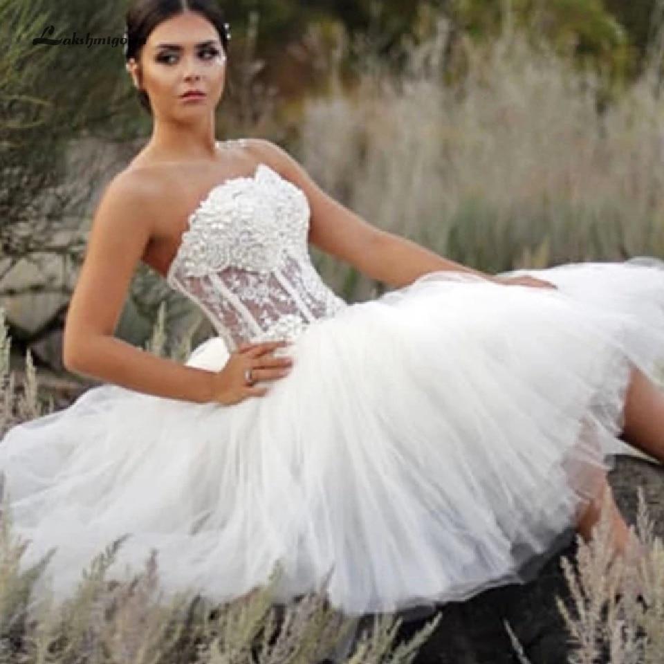 Fantastic Short Strapless Corset Pearl Beaded Bridal Gowns Wedding Dresses - ROYCEBRIDAL OFFICIAL STORE