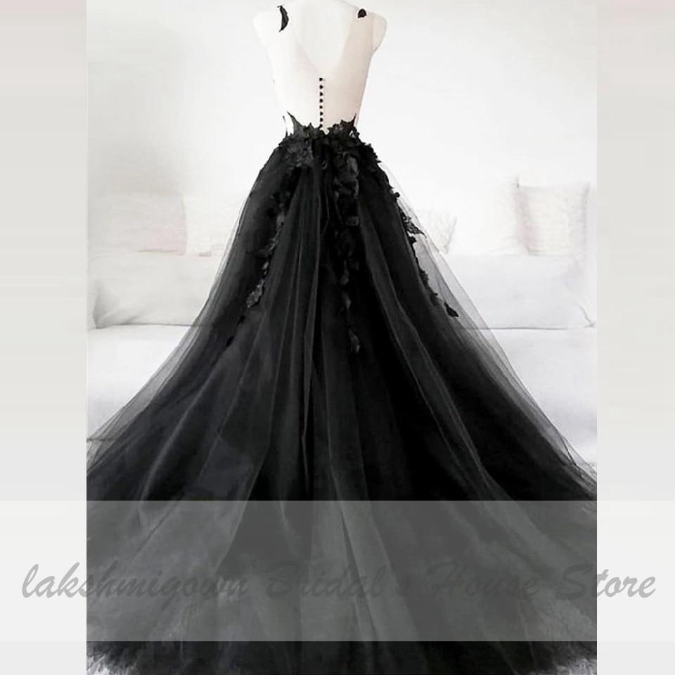 Floral Gothic Black Long Wedding Dress 2020 Sexy Bridal Gown Vestidos de Novia Sexy Tulle Wedding Gowns Trouwjurk Plus Size