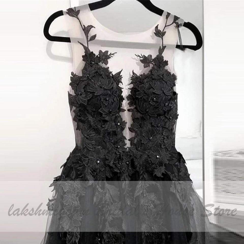 Floral Gothic Black Long Wedding Dress 2020 Sexy Bridal Gown Vestidos de Novia Sexy Tulle Wedding Gowns Trouwjurk Plus Size