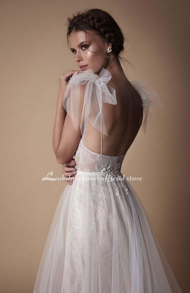 Formal A Line Tulle Bridal Gown Long Beach Wedding Dresses - ROYCEBRIDAL OFFICIAL STORE