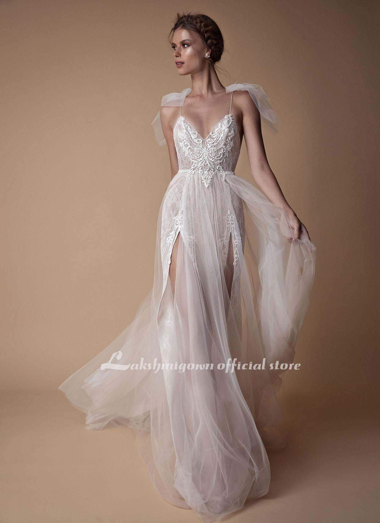 Formal A Line Tulle Bridal Gown Long Beach Wedding Dresses - ROYCEBRIDAL OFFICIAL STORE