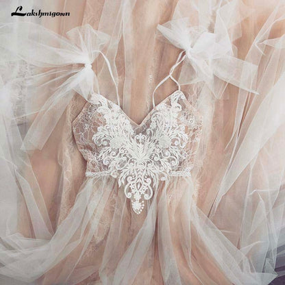Formal A Line Tulle Bridal Gown Long Beach Wedding Dresses - ROYCEBRIDAL OFFICIAL STORE