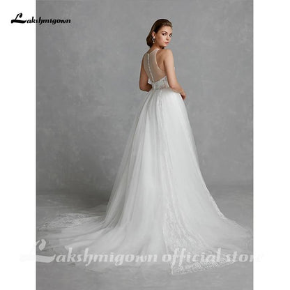 Glamorous Regular Straps Wedding Dresses Jewel Neck Court Train - ROYCEBRIDAL OFFICIAL STORE