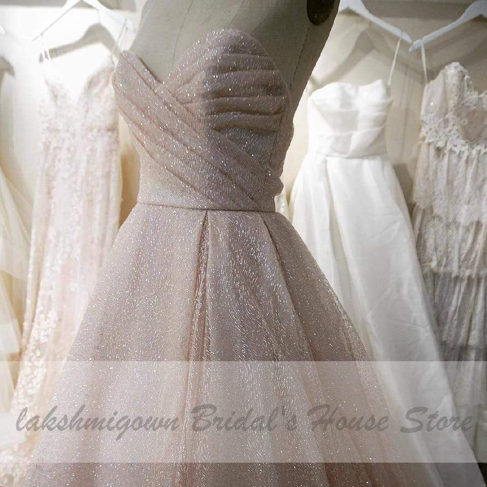 Glitter Tulle Blush Pink Wedding Dresses Off the Shoulder