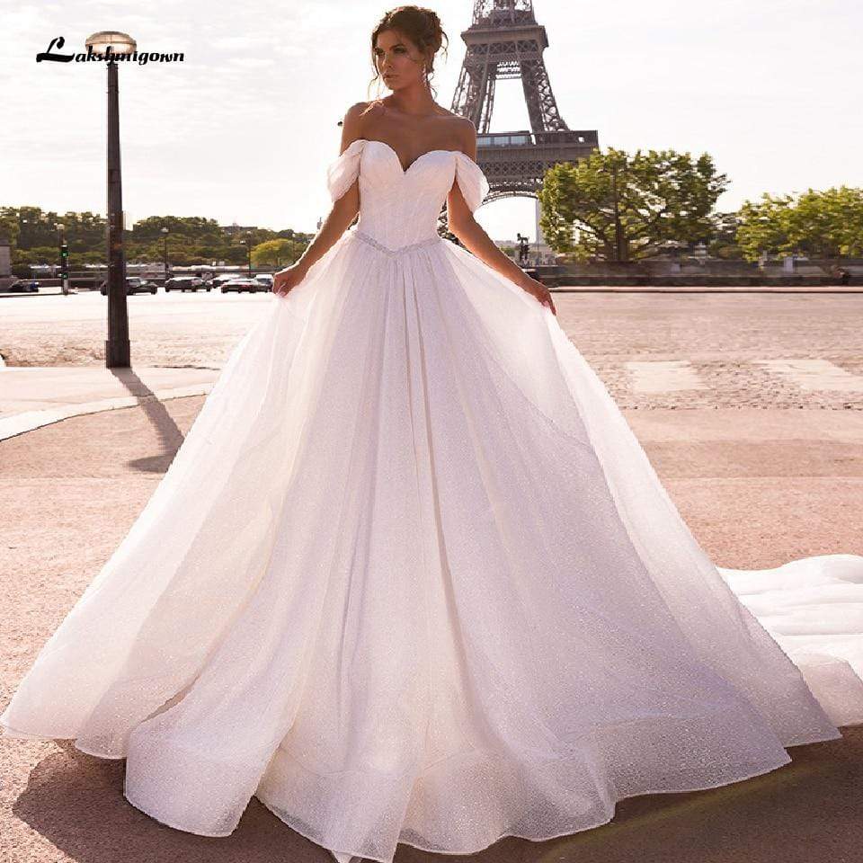 Glitter Tulle Wedding Gowns Sweetheart Off Shoulder Sexy
