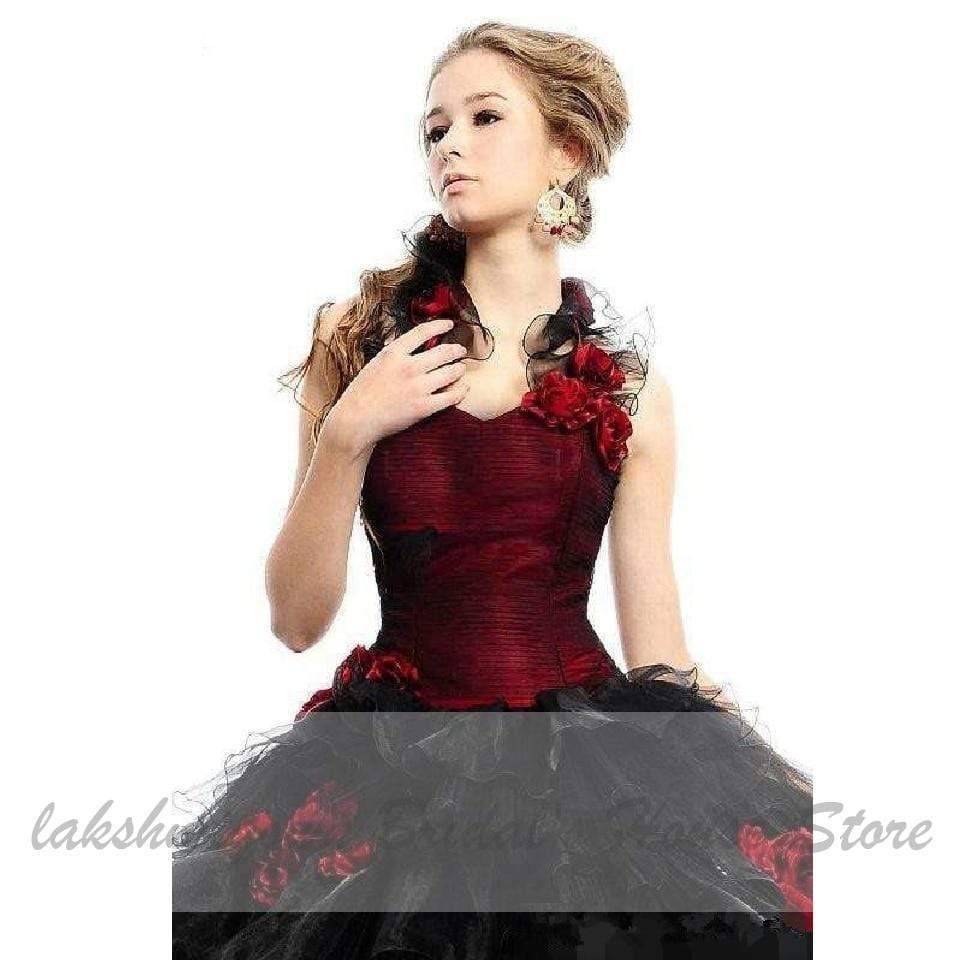Gothic Black and Red Wedding Gowns Strapless Elegant 3D Flowers