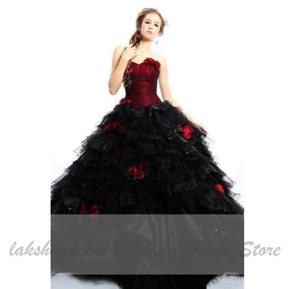 Gothic Black and Red Wedding Gowns Strapless Elegant 3D Flowers