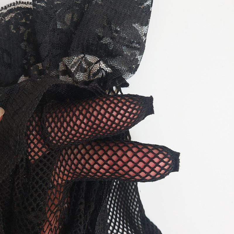 Gothic Black Lace Gloves Through Sexy Short Bridal Gloves