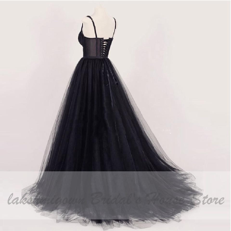 Gothic Black Wedding Dress Puffy Lace Up Back
