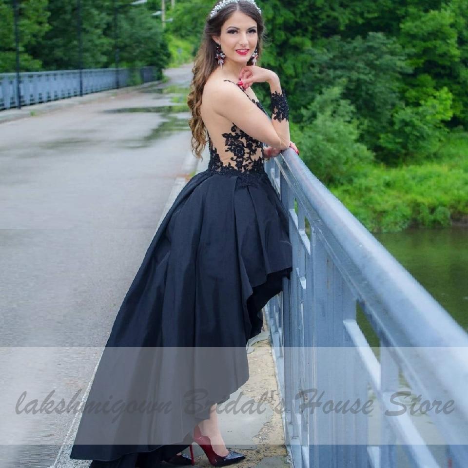 Gothic Black Wedding Dress Short Front Back Long Sleeve Sexy - ROYCEBRIDAL OFFICIAL STORE