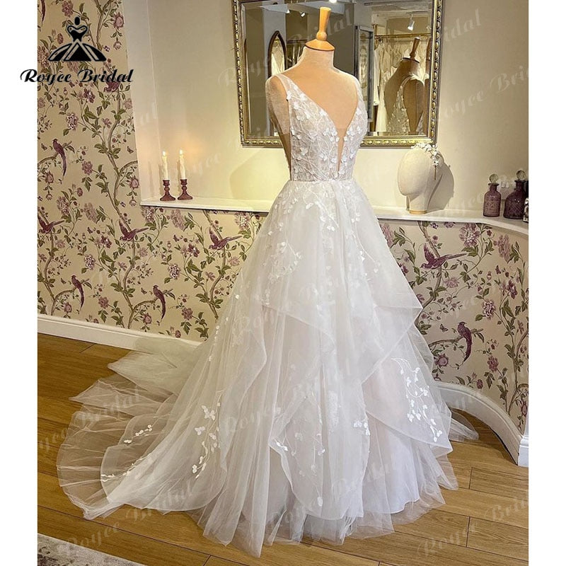 hochzeits 2022 Robe Mariee Princess A Line Wedding Dress with Deep V Neck Tank Bridal Reception Gown vestido de noiva princesa