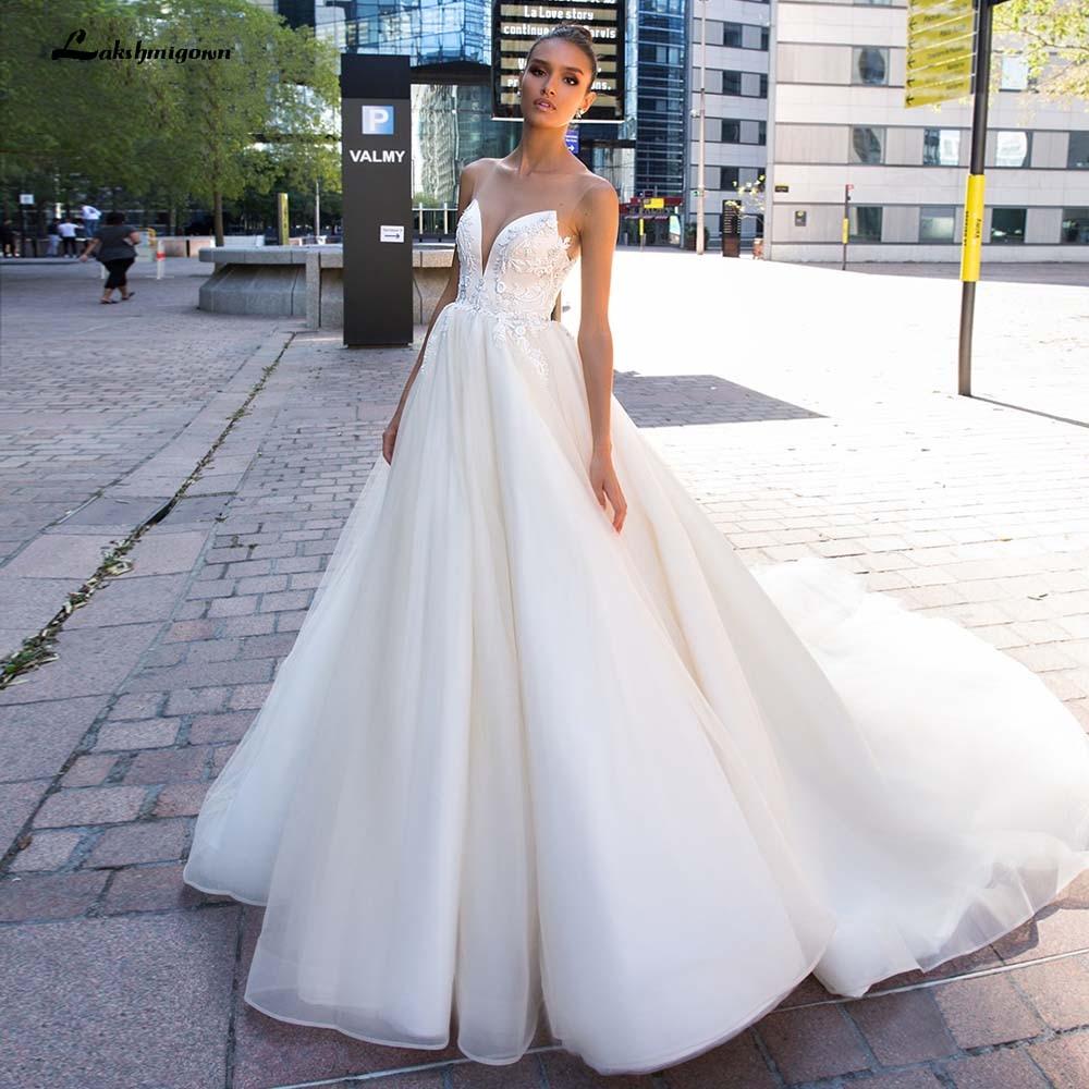 Illusion Scoop A Line Lace Wedding Dresses Applique