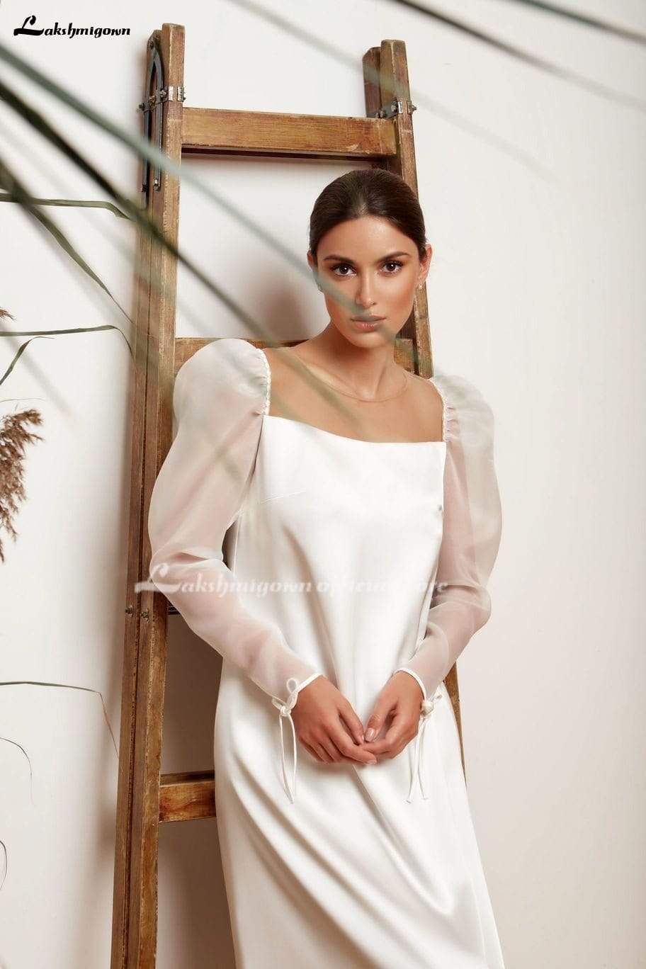 Ivory Lace Champagne Wedding Dress A Line - ROYCEBRIDAL OFFICIAL STORE