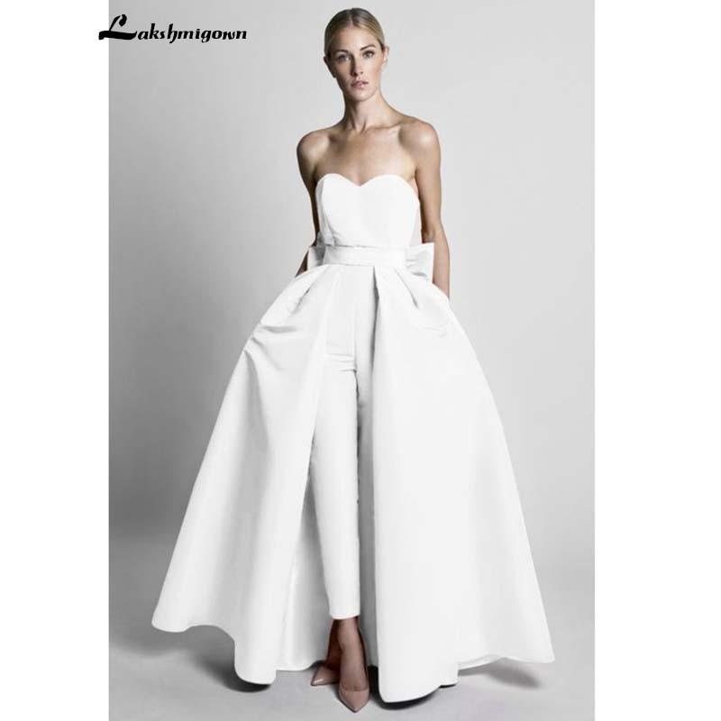 Jumpsuits Wdding Dresses With Detachable Skirt Strapless
