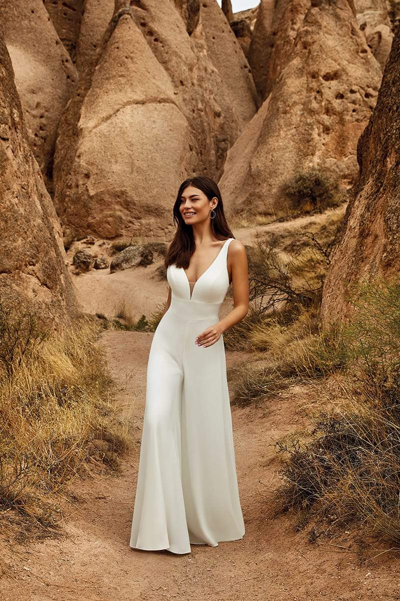 Jumpsuits Wedding Dresses With Detachable Skirt Beaded Lace - ROYCEBRIDAL OFFICIAL STORE