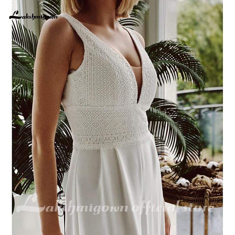 Lace Jumpsuit Wedding Dresses White Wedding Jumpsuit Beach - ROYCEBRIDAL OFFICIAL STORE