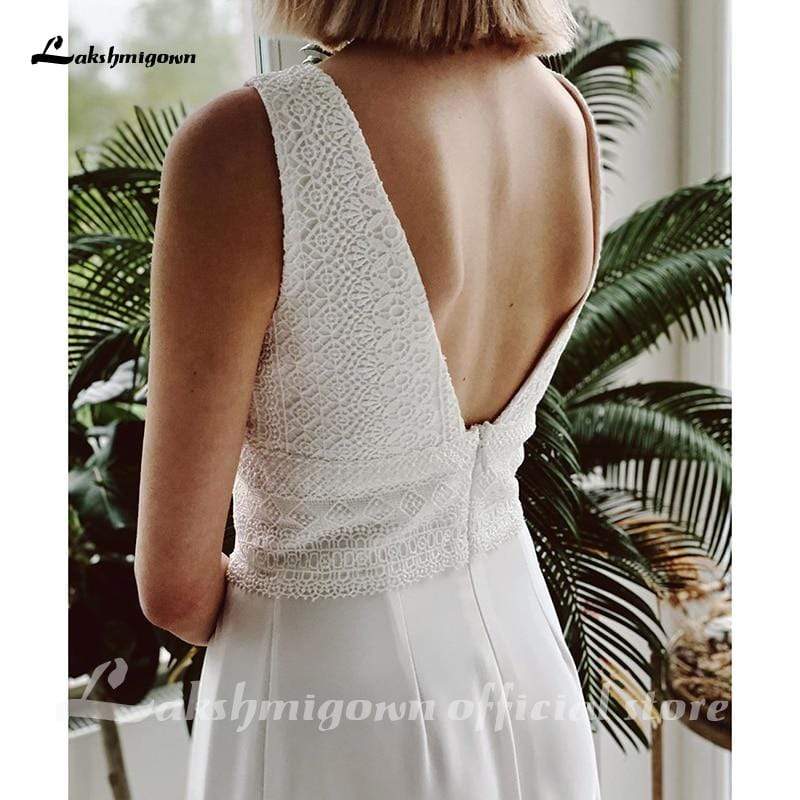 Lace Jumpsuit Wedding Dresses White Wedding Jumpsuit Beach - ROYCEBRIDAL OFFICIAL STORE